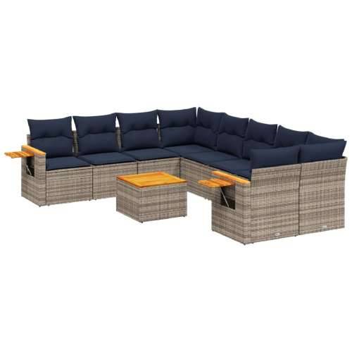 Vrtna garnitura - 9-dijelni set vrtnih sofa od poliratana s jastucima sivi - Siva 1 Cijena