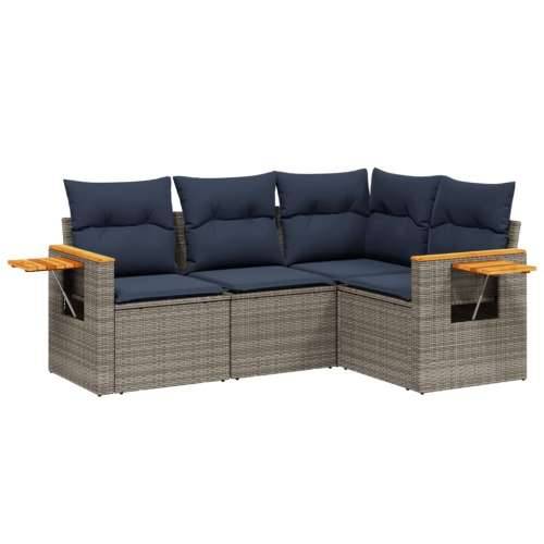 Vrtna garnitura - 4-dijelni set vrtnih sofa od poliratana s jastucima sivi - Siva Bez stola 1 Cijena
