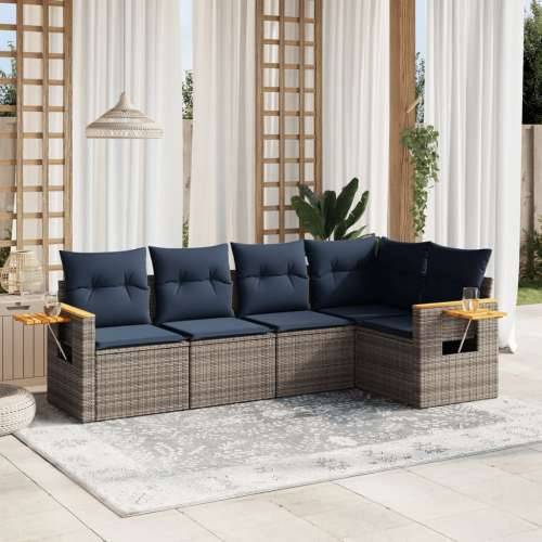 Vrtna garnitura - 5-dijelni set vrtnih sofa od poliratana s jastucima sivi - Siva Bez stola 1 Cijena
