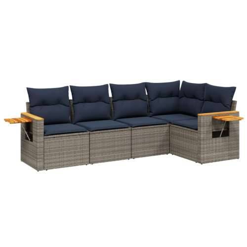 Vrtna garnitura - 5-dijelni set vrtnih sofa od poliratana s jastucima sivi - Siva Bez stola 1 Cijena