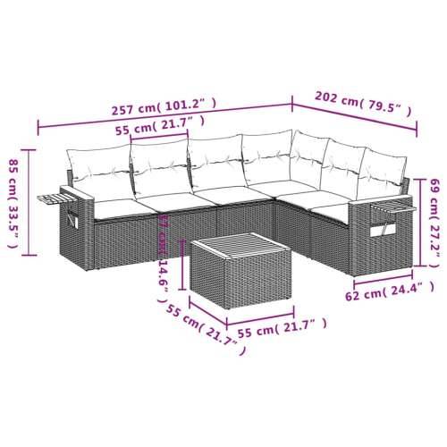 Vrtna garnitura - 7-dijelni set vrtnih sofa od poliratana s jastucima sivi - Siva Sa stolom 1 Cijena