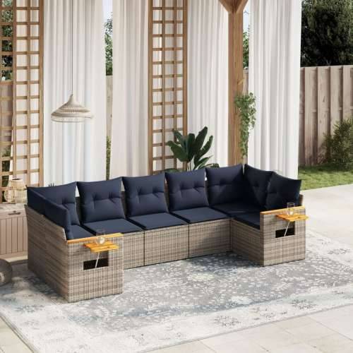 Vrtna garnitura - 7-dijelni set vrtnih sofa od poliratana s jastucima sivi - Siva 1 Cijena