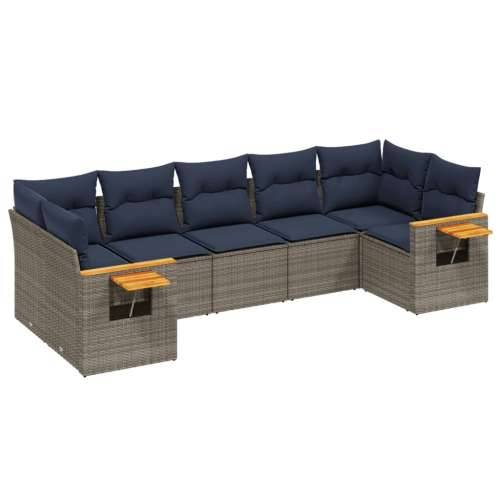 Vrtna garnitura - 7-dijelni set vrtnih sofa od poliratana s jastucima sivi - Siva 1 Cijena