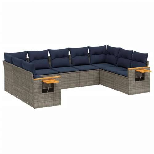 Vrtna garnitura - 9-dijelni set vrtnih sofa od poliratana s jastucima sivi - Siva Bez stola 1 Cijena