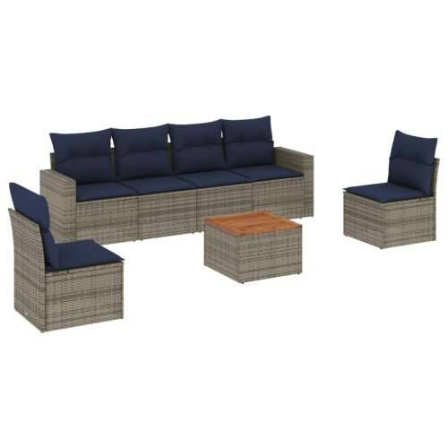 Vrtna garnitura - 7-dijelni set vrtnih sofa od poliratana s jastucima sivi - Siva 1 Cijena