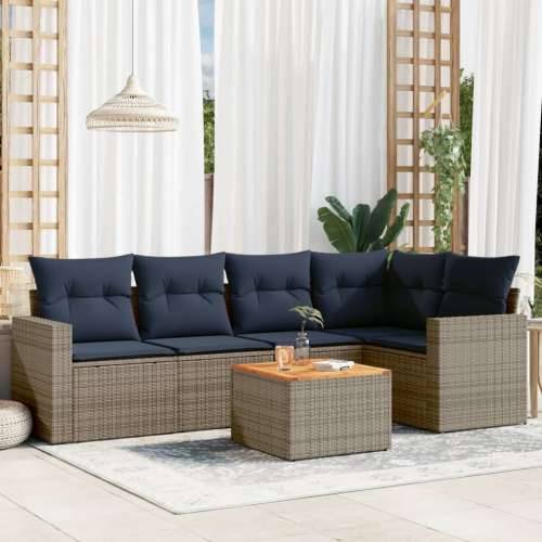 Vrtna garnitura - 6-dijelni set vrtnih sofa od poliratana s jastucima sivi - Siva kutna + 2x srednja + stol + 2x Sofa 1 Cijena