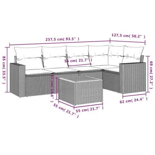 Vrtna garnitura - 6-dijelni set vrtnih sofa od poliratana s jastucima sivi - Siva kutna + 2x srednja + stol + 2x Sofa 1 Cijena
