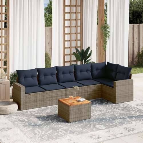 Vrtna garnitura - 7-dijelni set vrtnih sofa od poliratana s jastucima sivi - Siva kutna + 2x Sofa + 3x srednja + stol 1 Cijena