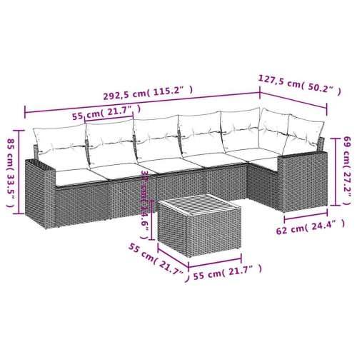 Vrtna garnitura - 7-dijelni set vrtnih sofa od poliratana s jastucima sivi - Siva kutna + 2x Sofa + 3x srednja + stol 1 Cijena