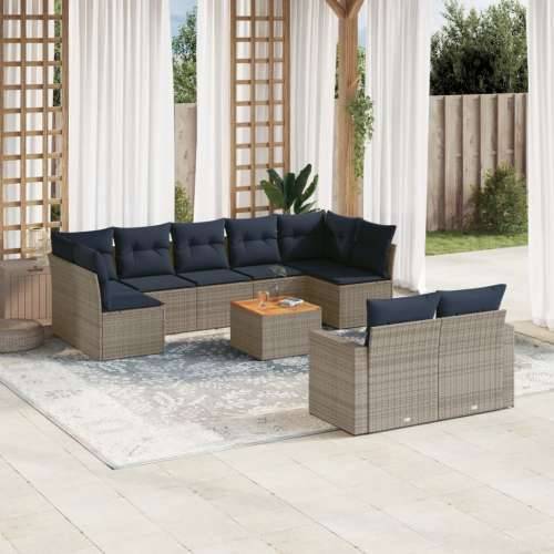 Vrtna garnitura - 10-dijelni set vrtnih sofa od poliratana s jastucima sivi - Siva 2x corner+5x centre+2x sofa+1x garden+11x bac Cijena