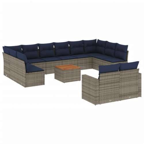 Vrtna garnitura - 13-dijelni set vrtnih sofa od poliratana s jastucima sivi - Siva 1 Cijena