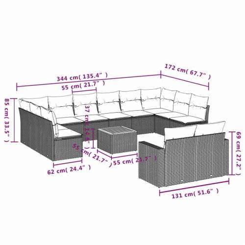 Vrtna garnitura - 13-dijelni set vrtnih sofa od poliratana s jastucima sivi - Siva 1 Cijena