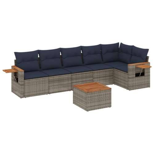 Vrtna garnitura - 7-dijelni set vrtnih sofa od poliratana s jastucima sivi - Siva Sa stolom 1 Cijena