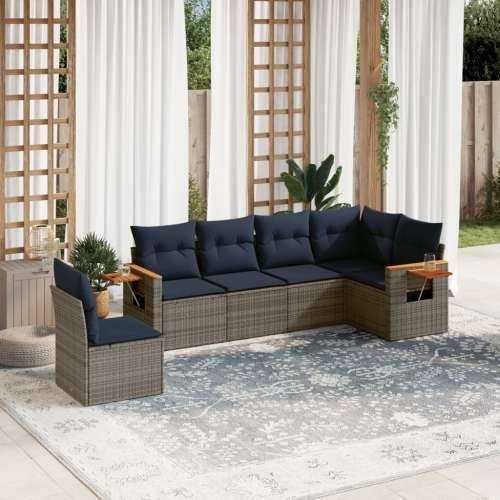 Vrtna garnitura - 6-dijelni set vrtnih sofa od poliratana s jastucima sivi - Siva Bez stola 1 Cijena
