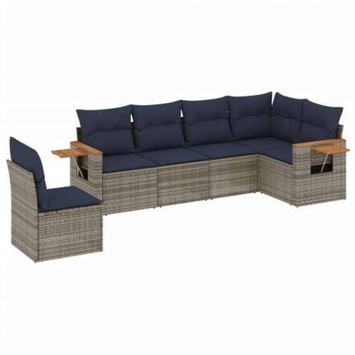 Vrtna garnitura - 6-dijelni set vrtnih sofa od poliratana s jastucima sivi - Siva Bez stola 1 Cijena