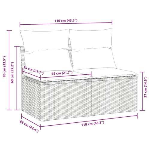 Vrtna garnitura - 2-dijelni set vrtnih sofa poliratan i bagrem s jastucima sivi - Siva bez spremišta 1 Cijena