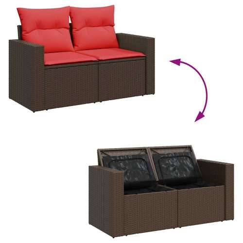 Vrtna garnitura - 5-dijelni set vrtnih sofa s jastucima poliratan smeđi - Smeđa sa spremištem 5 Cijena