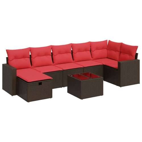 Vrtna garnitura - 8-dijelni set vrtnih sofa s jastucima smeđi od poliratana - Smeđa sa spremištem 7 Cijena