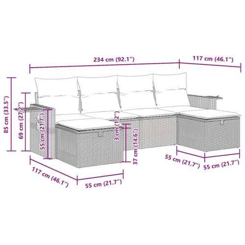 Vrtna garnitura - 6-dijelni set vrtnih sofa od poliratana s jastucima sivi - Siva sa spremištem 1 Cijena