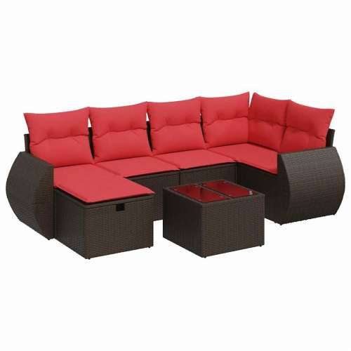 Vrtna garnitura - 7-dijelni set vrtnih sofa od poliratana s jastucima smeđi - Smeđa sa spremištem 5 Cijena