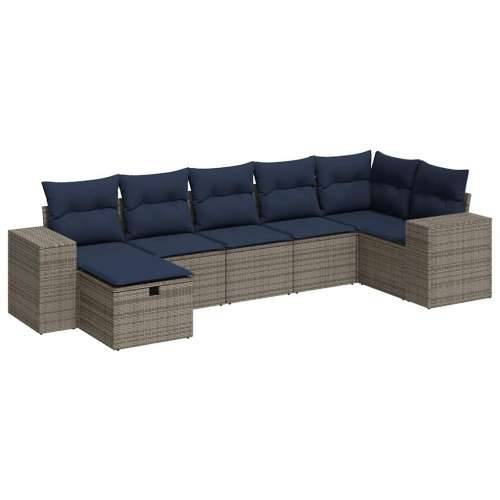 Vrtna garnitura - 7-dijelni set vrtnih sofa sivi od poliratana - Siva sa spremištem 7 Cijena