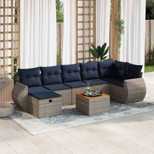 Vrtna garnitura - 8-dijelni set vrtnih sofa od poliratana s jastucima sivi - Siva 1 Cijena