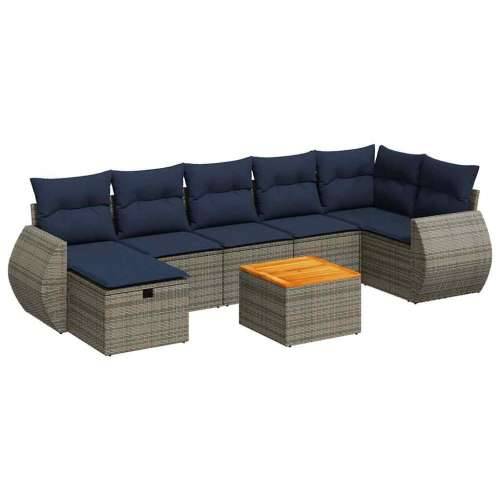 Vrtna garnitura - 8-dijelni set vrtnih sofa od poliratana s jastucima sivi - Siva 1 Cijena