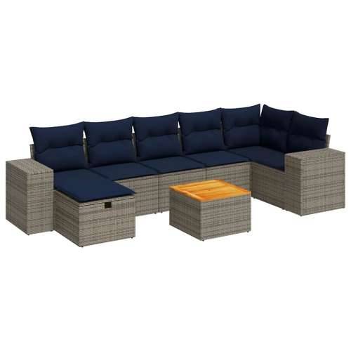 Vrtna garnitura - 8-dijelni set vrtnih sofa od poliratana s jastucima sivi - Siva 1 Cijena