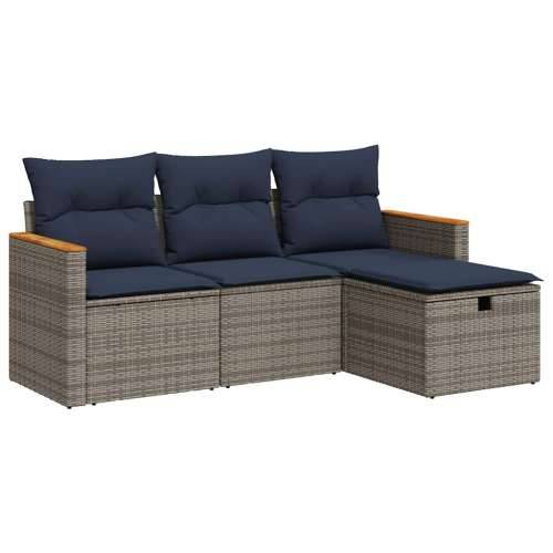 Vrtna garnitura - 4-dijelni set vrtnih sofa od poliratana s jastucima sivi - Siva sa spremištem 1 Cijena