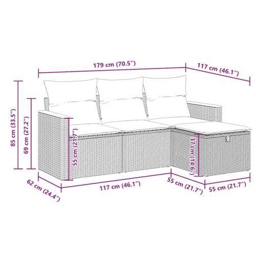 Vrtna garnitura - 4-dijelni set vrtnih sofa od poliratana s jastucima sivi - Siva sa spremištem 1 Cijena