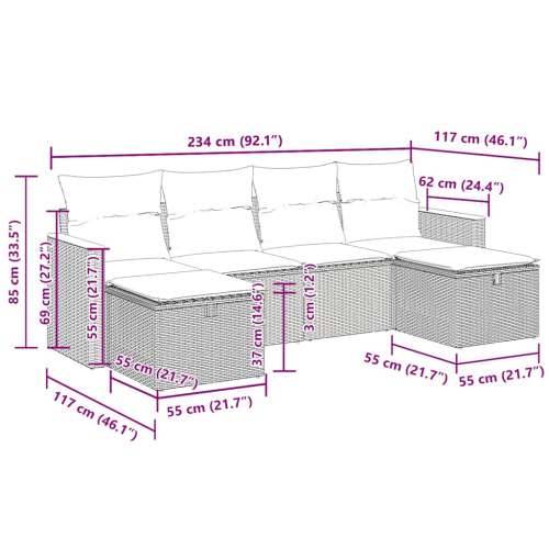 Vrtna garnitura - 6-dijelni set vrtnih sofa od poliratana s jastucima sivi - Siva sa spremištem 1 Cijena