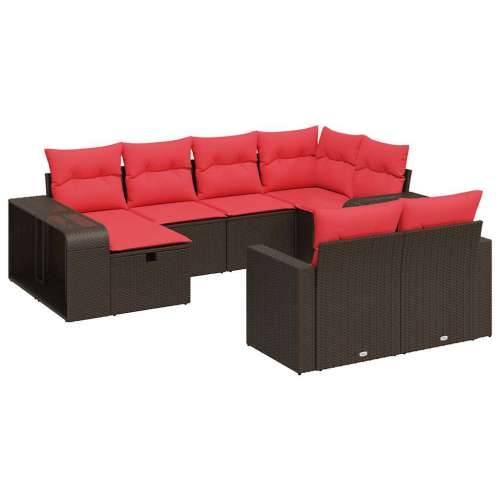 Vrtna garnitura - 10-dijelni set vrtnih sofa od poliratana s jastucima smeđi - Smeđa Bez stola 6 Cijena