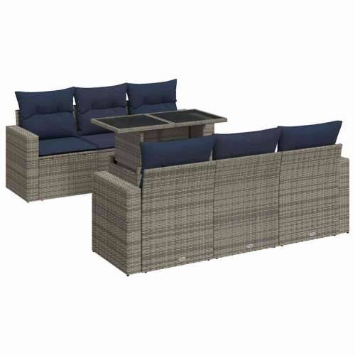 Vrtna garnitura - 7-dijelni set vrtnih sofa poliratan i bagrem s jastucima sivi - Siva 1 Cijena