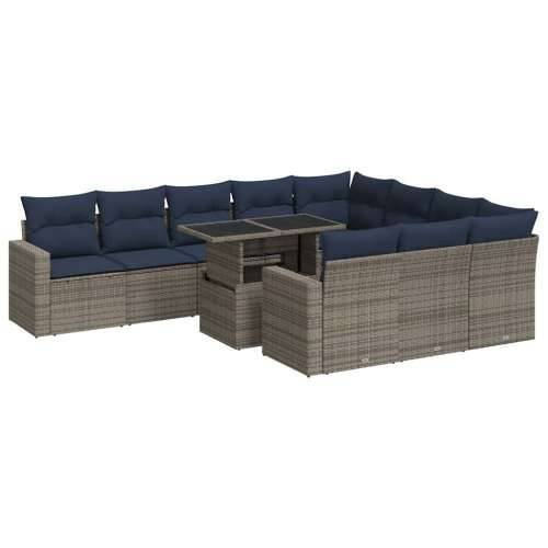Vrtna garnitura - 11-dijelni set vrtnih sofa poliratan i bagrem s jastucima crni - Siva 1 Cijena