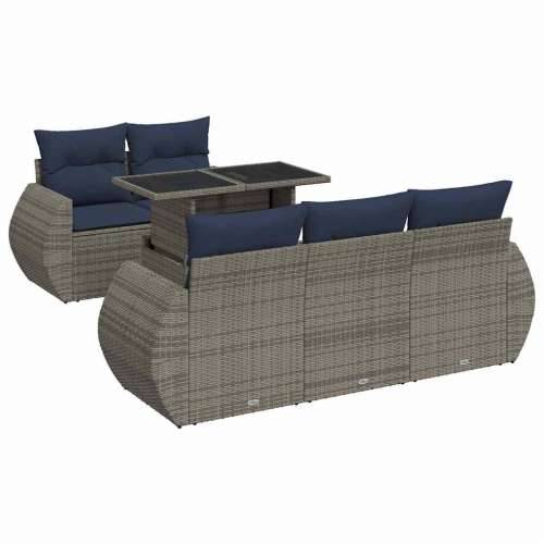 Vrtna garnitura - 6-dijelni set vrtnih sofa poliratan i bagrem s jastucima sivi - Siva 1 Cijena