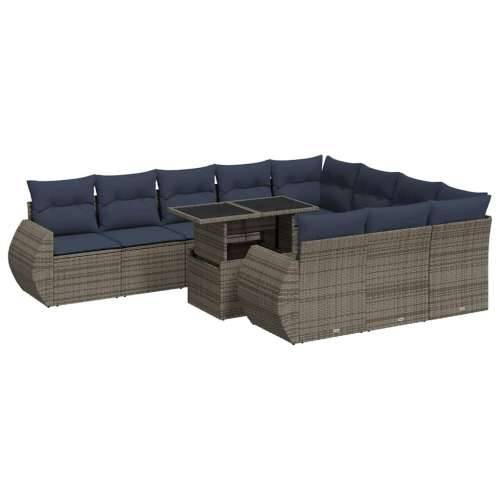Vrtna garnitura - 11-dijelni set vrtnih sofa poliratan i bagrem s jastucima sivi - Siva 1 Cijena