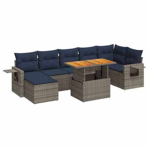 Vrtna garnitura - 8-dijelni set vrtnih sofa od poliratana s jastucima sivi - Siva 1 Cijena