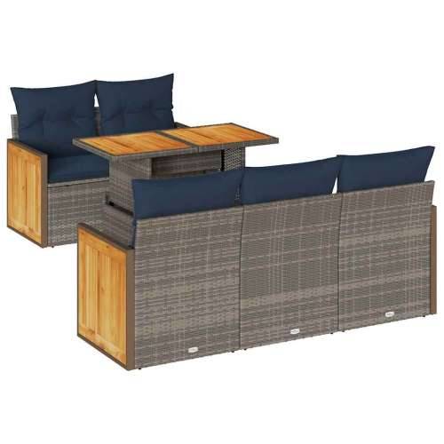 Vrtna garnitura - 6-dijelni set vrtnih sofa poliratan i bagrem s jastucima sivi - Siva 1 Cijena