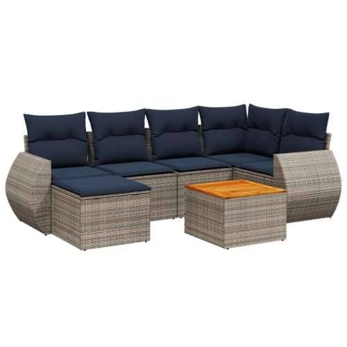 Vrtna garnitura - 7-dijelni set vrtnih sofa od poliratana s jastucima sivi - Siva i plava 1 Cijena