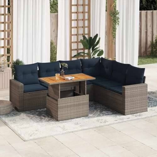 Vrtna garnitura - 7-dijelni set vrtnih sofa sivi od poliratana - Siva 1 Cijena