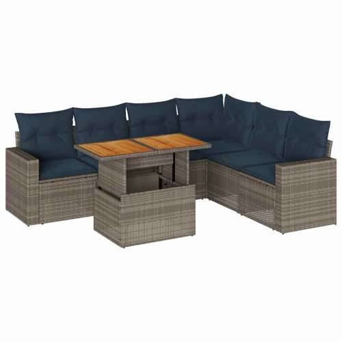 Vrtna garnitura - 7-dijelni set vrtnih sofa sivi od poliratana - Siva 1 Cijena
