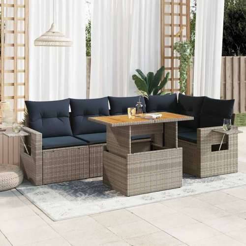 Vrtna garnitura - 6-dijelni set vrtnih sofa od poliratana s jastucima sivi - Siva 1 Cijena