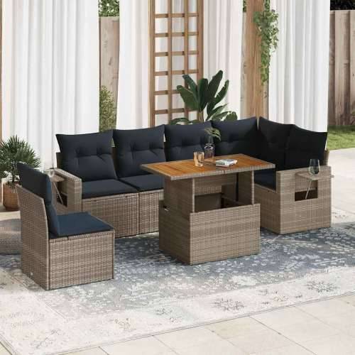 Vrtna garnitura - 7-dijelni set vrtnih sofa sivi od poliratana - Siva 1 Cijena