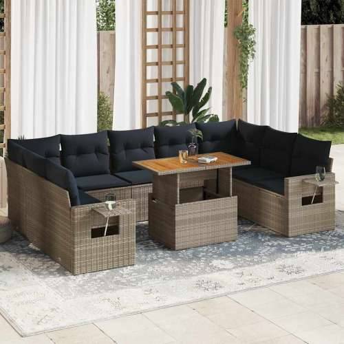 Vrtna garnitura - 10-dijelni set vrtnih sofa od poliratana s jastucima sivi - Siva 1 Cijena