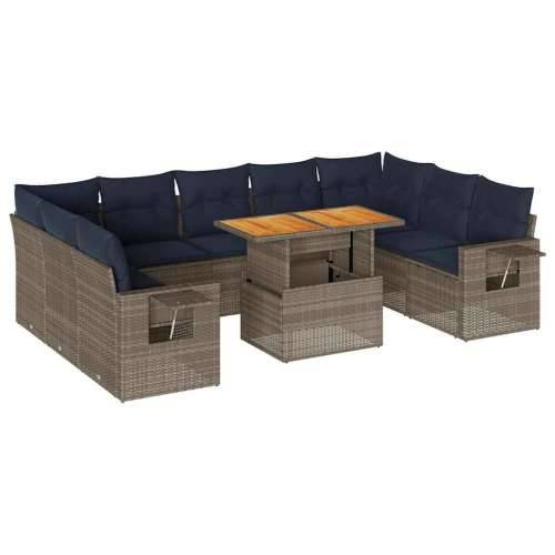 Vrtna garnitura - 10-dijelni set vrtnih sofa od poliratana s jastucima sivi - Siva 1 Cijena