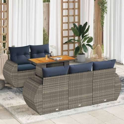Vrtna garnitura - 6-dijelni set vrtnih sofa od poliratana s jastucima sivi - Siva 1 Cijena