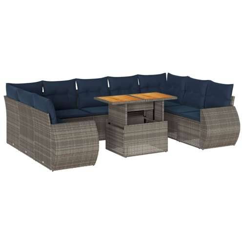 Vrtna garnitura - 10-dijelni set vrtnih sofa od poliratana s jastucima sivi - Siva 1 Cijena