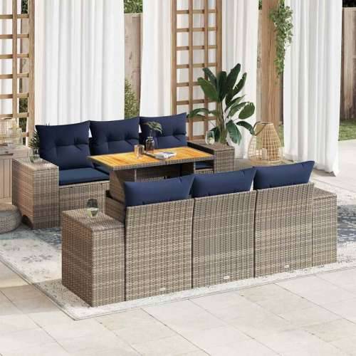 Vrtna garnitura - 7-dijelni set vrtnih sofa sivi od poliratana - Siva 1 Cijena