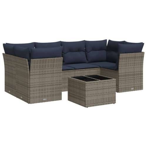 Vrtna garnitura - 7-dijelni set vrtnih sofa od poliratana s jastucima sivi - Siva 4x kutna + stol + 2x srednja 1 Cijena