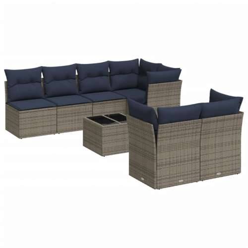 Vrtna garnitura - 8-dijelni set vrtnih sofa od poliratana s jastucima sivi - Siva stol + 3x srednja + 4x kutna 1 Cijena